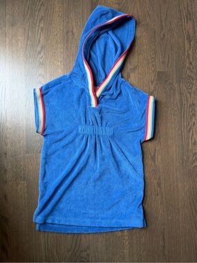 Hanna Anderson Blue Kids' Hooded Terry cover up with Rainbow Trim